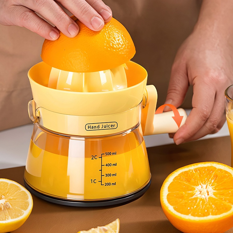 Citrus Juicer Bar - オレンジ用ハンドジューサー、手動レモン・グレープフルーツスクイーザー、500ml収納ボックス付き、食品グレードプラスチック製フルーツジュース作成ツール