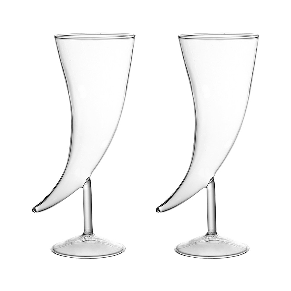Home Bar Set - 2個入り、牛の角を模したカクテルグラスセット。高級感のあるグラスで、赤ワインやカクテルに最適。結婚式、パーティー、バー、家庭、オフィス、ホテルでの使用に。