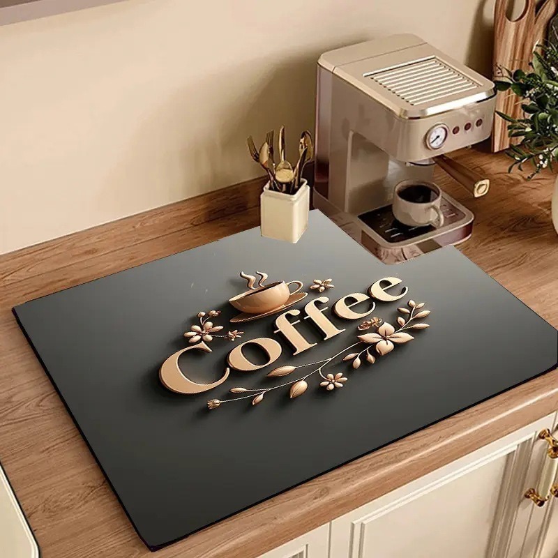 Bar Mat Rubber - コーヒープリントコーヒーパッド吸収マットキッチン滑り止め乾燥速乾浴室排水パッド食器マット装飾