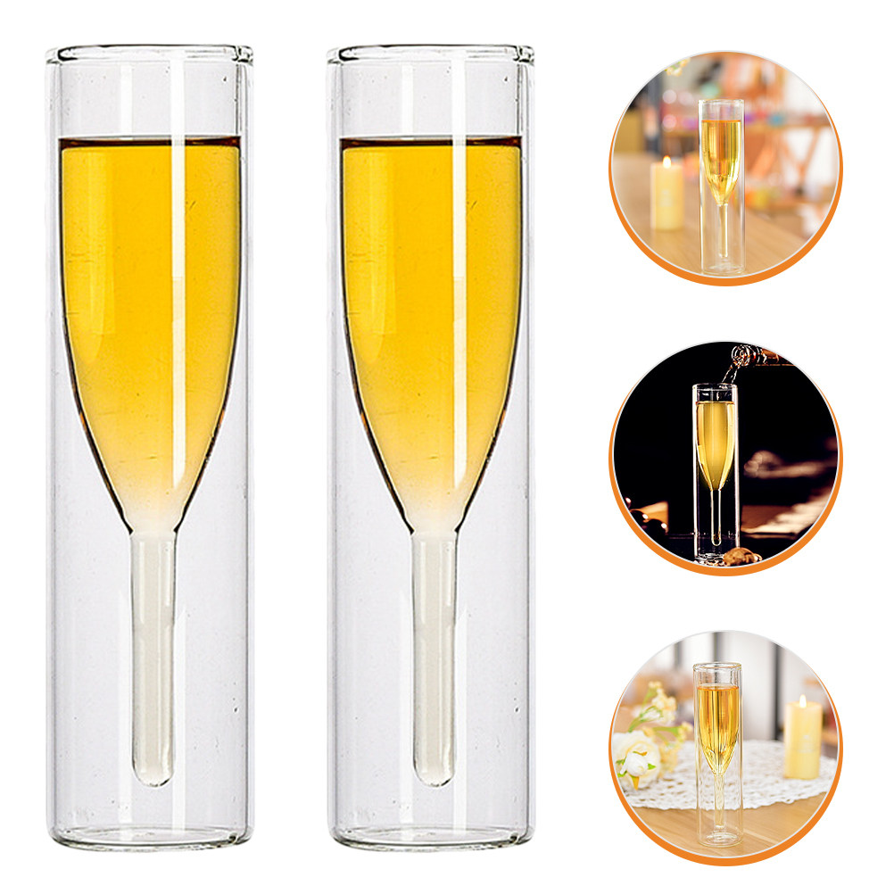 2個入り、二重構造のガラス製ワイングラスセット。100ml、 - Home Bar Set のレビューと価格