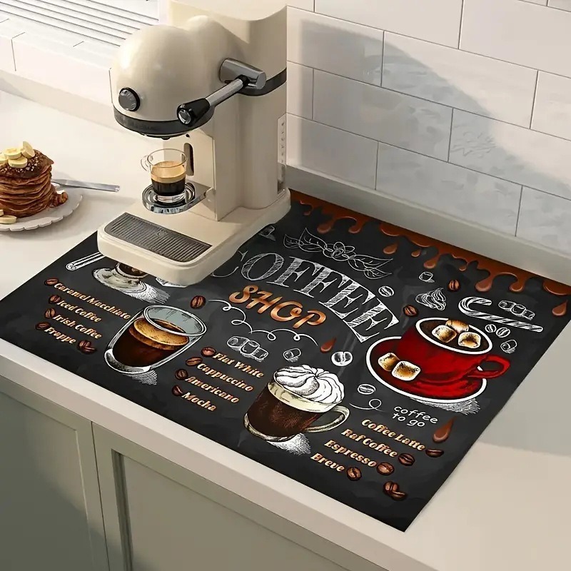 コーヒープリントコーヒーパッド吸収マットキッチン滑り止め乾燥 - Bar Mat Rubber のレビューと価格